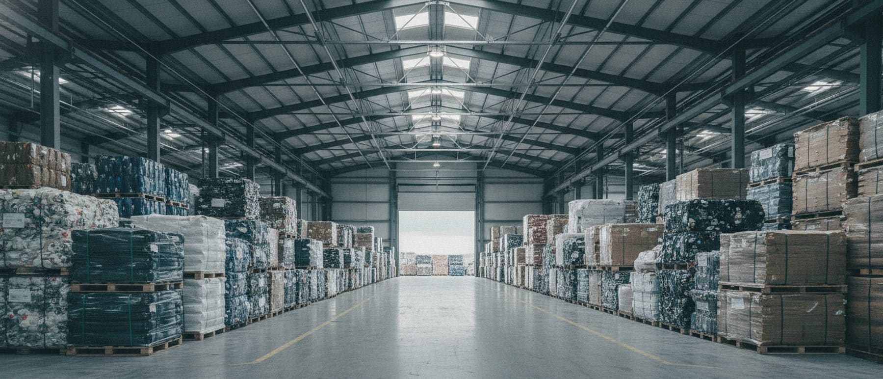 The interior of a recycling processing facility